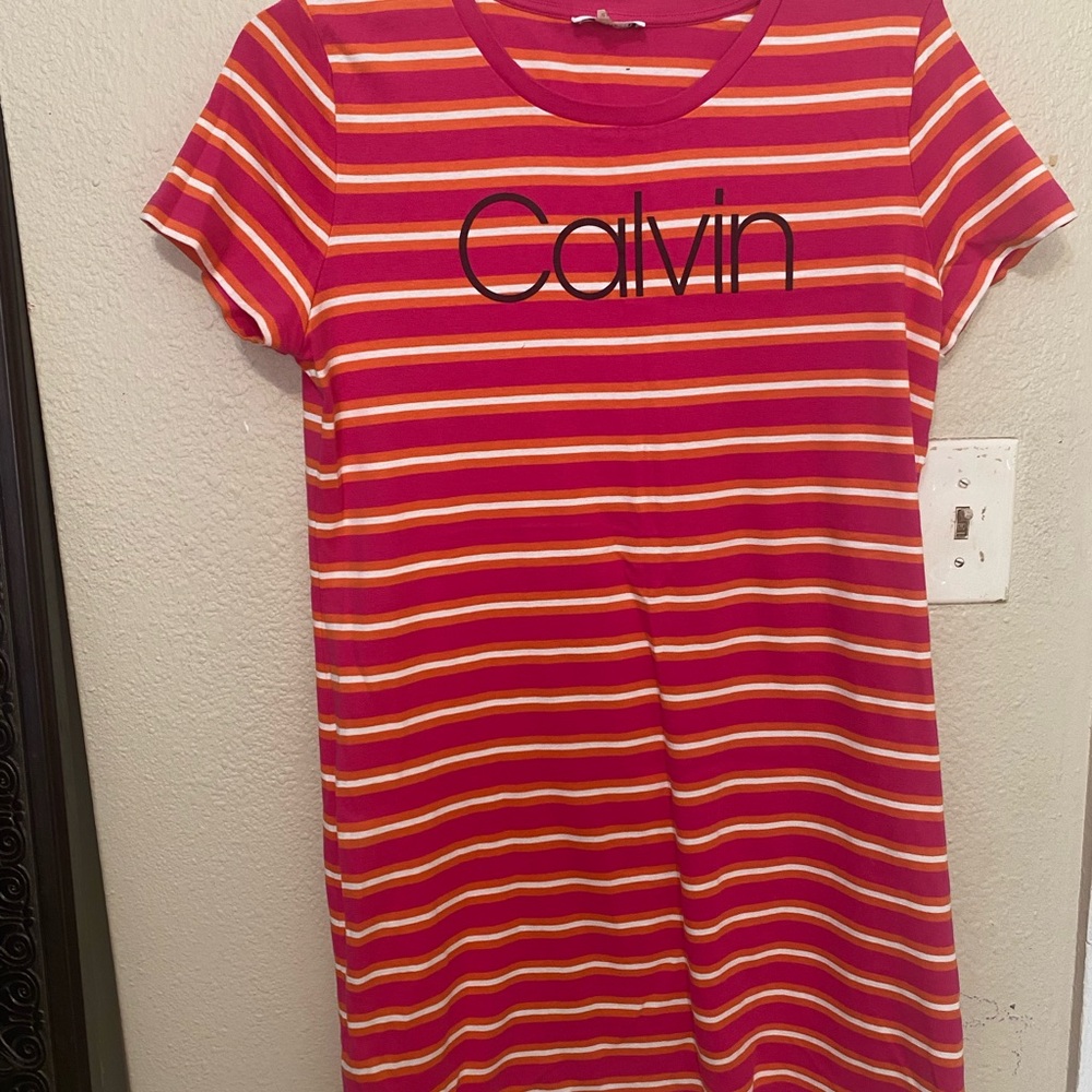 Calvin Klein Pink and Orange Striped Dress